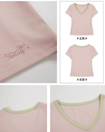 VネックツートンショルダーT