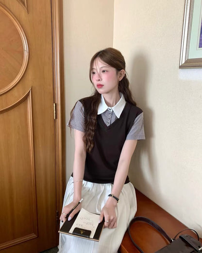 ブラウンチェックフレッピーPoloトップス