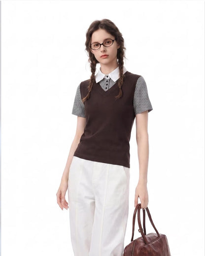 ブラウンチェックフレッピーPoloトップス