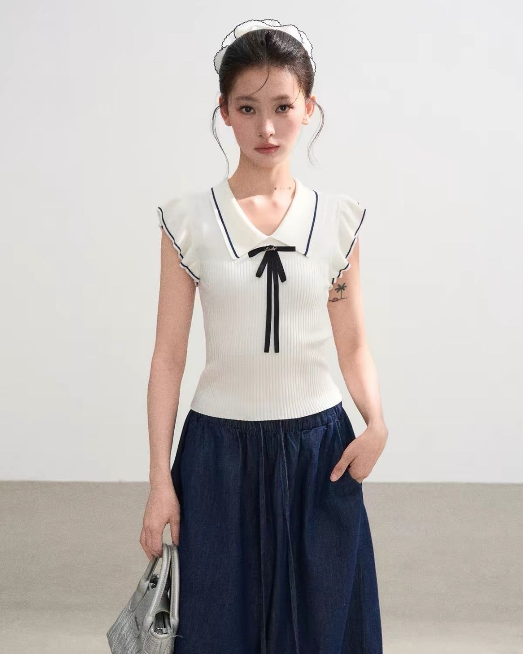 フェミニンPoloカラーニット